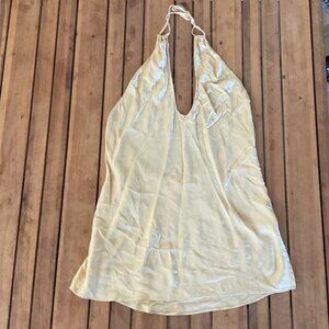 VTG Victoria's Secret 100% Silk Champagne Halter Slip Nightie Backless Y2K